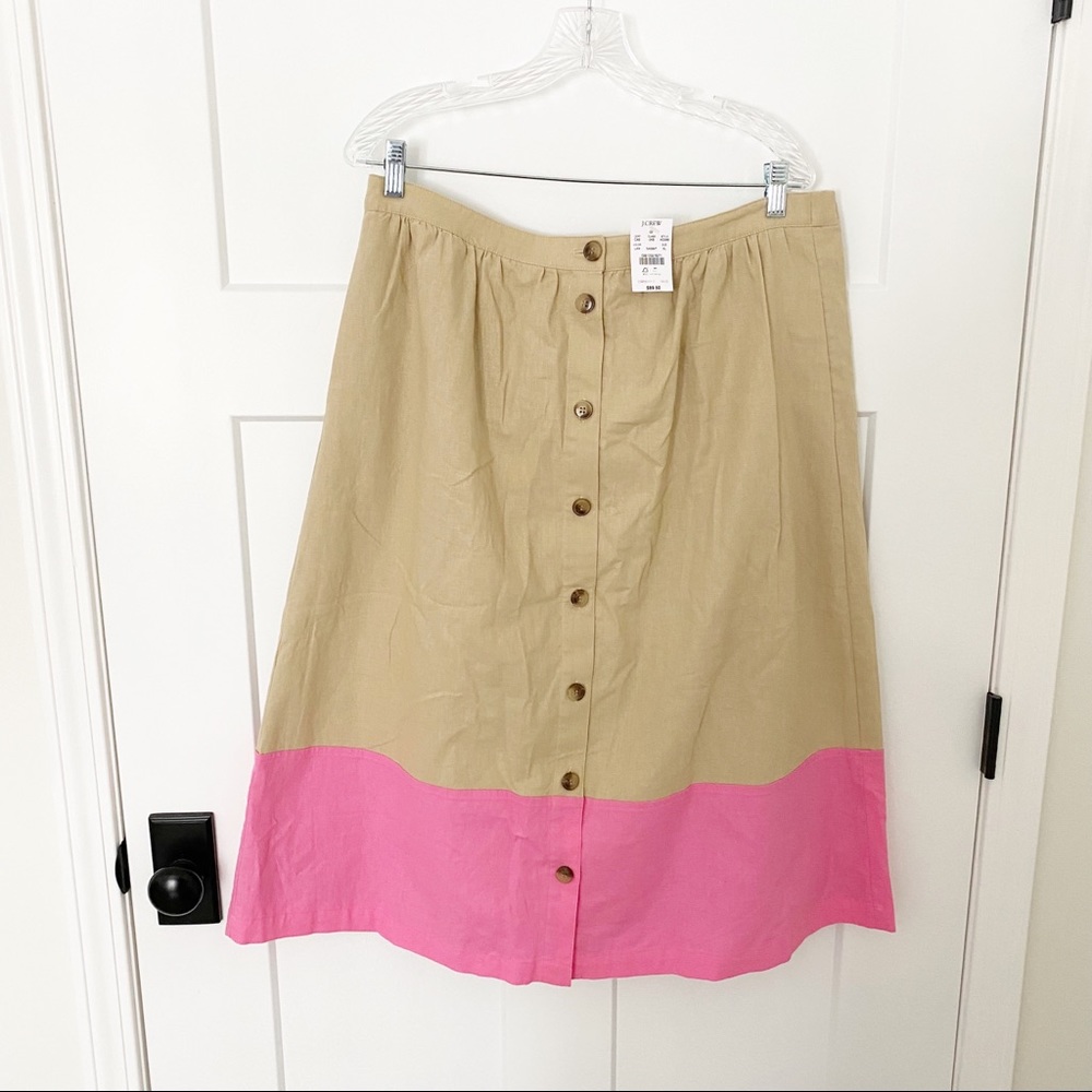 NWT J.Crew tan pink linen color block midi skirt Size XL - Picture 5 of 6
